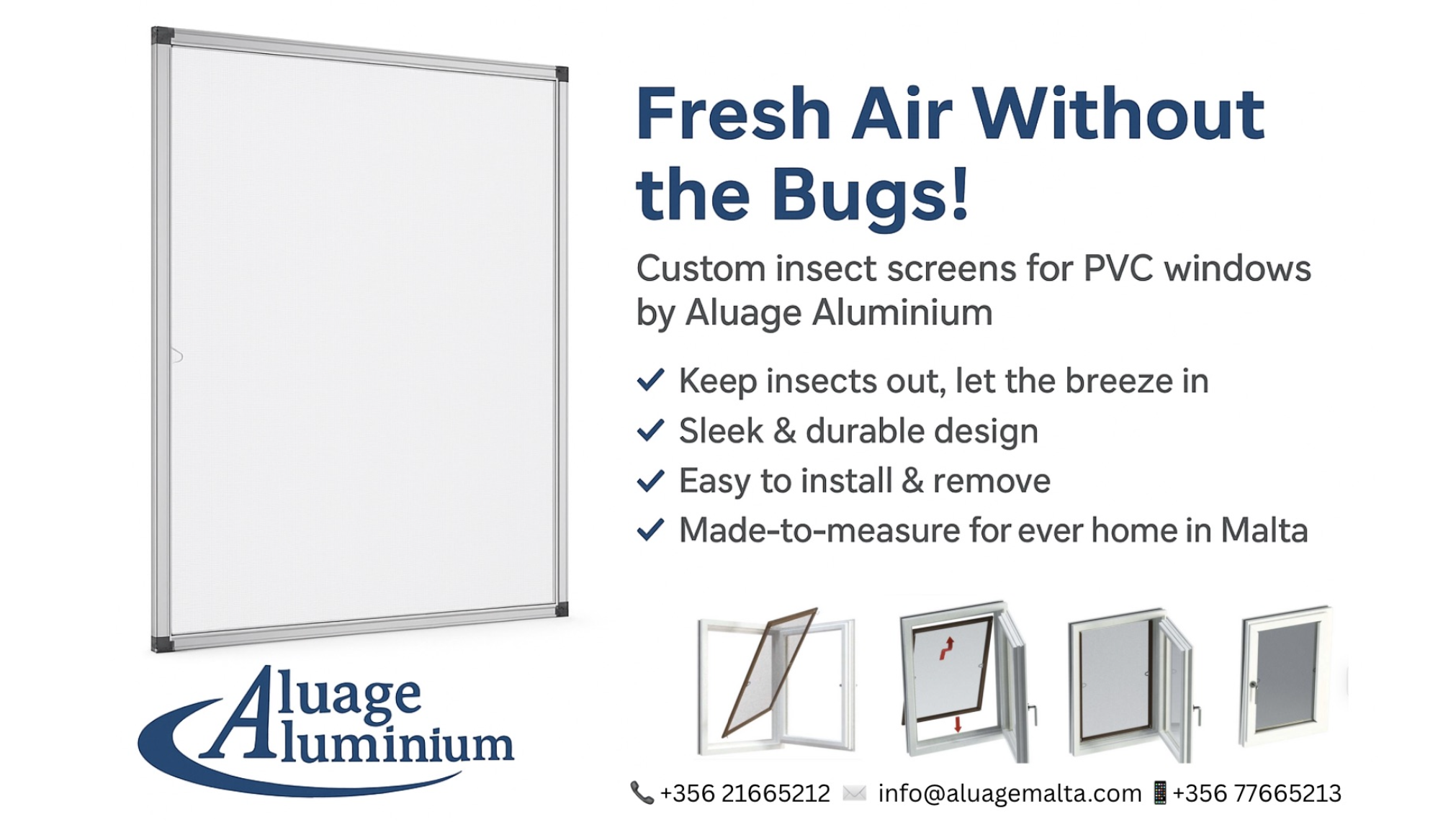 Aluage Aluminyum, INSECT SCREEN, BLINDS, Malta